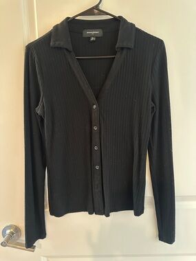 Banana Republic Black Ribbed Button-Front Collared Cardigan